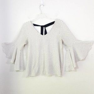 Green Envelope polkadot bell sleeve tie back top S